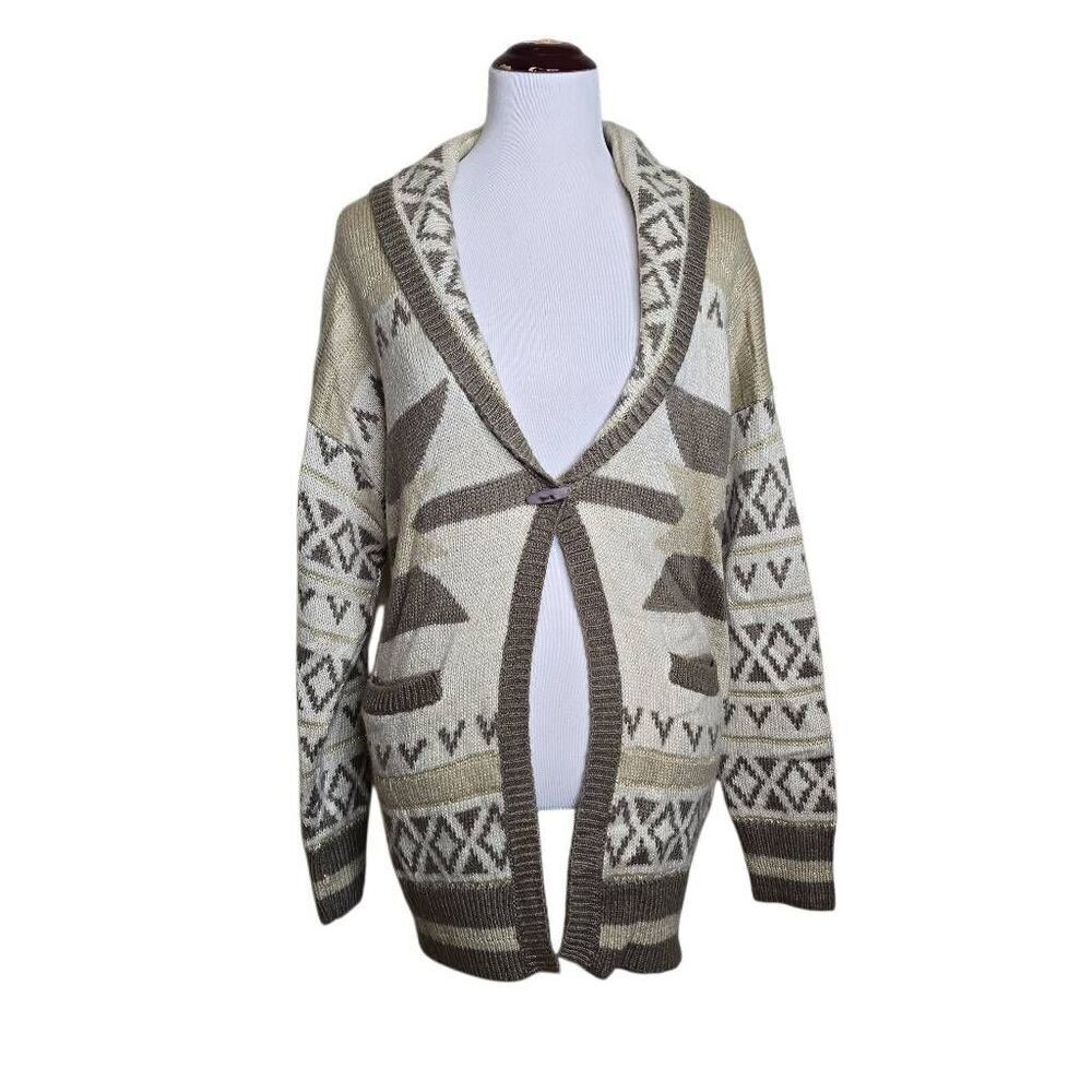 i jeans by Buffalo Aztec Cardigan NWT Metallic Gold Southwestern Taupe Large